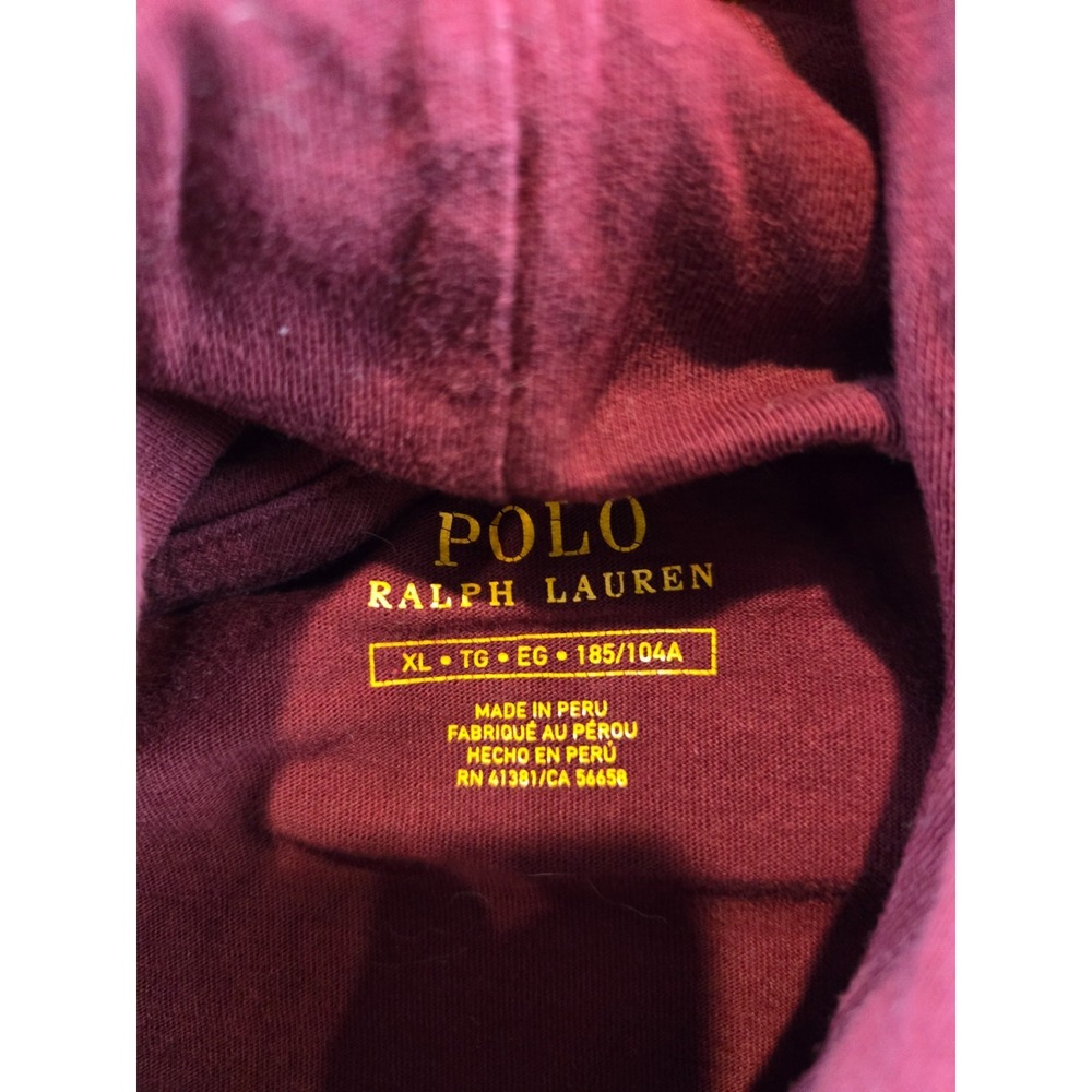 Polo Ralph‎ Lauren Jersey Hoodie T Shirt Mens Size XL Maroon Lightweight Preppy - Picture 3 of 9